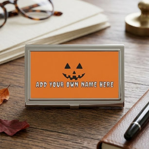 Personalized Orange Pumpkin Halloween Your Name Business Card Case