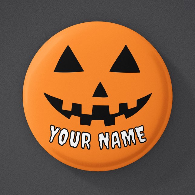 Personalized Orange Pumpkin Halloween Your Name Button (Creator Uploaded)