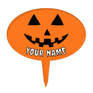 Personalized Orange Pumpkin Halloween Your Name Cake Topper