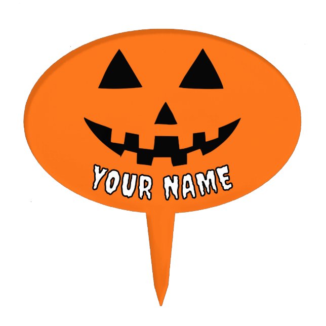 Personalized Orange Pumpkin Halloween Your Name Cake Topper (Front)