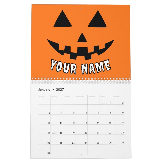Personalized Orange Pumpkin Halloween Your Name Calendar (Jan 2027)