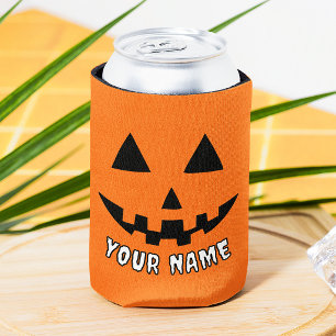 Personalized Orange Pumpkin Halloween Your Name Can Cooler