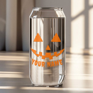 Personalized Orange Pumpkin Halloween Your Name Can Glass