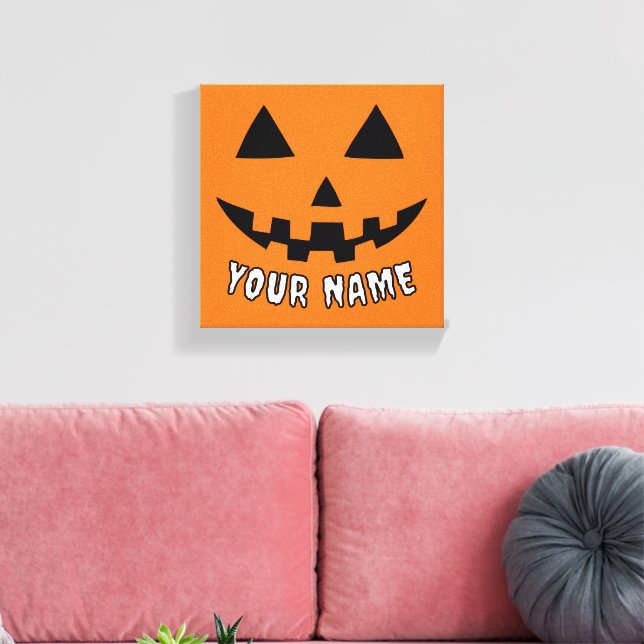 Personalized Orange Pumpkin Halloween Your Name Canvas Print (Insitu(LivingRoom))