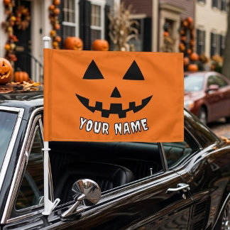 Personalized Orange Pumpkin Halloween Your Name Car Flag
