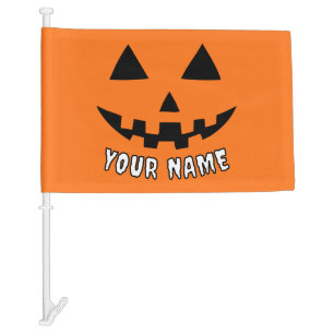 Personalized Orange Pumpkin Halloween Your Name Car Flag