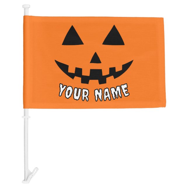 Personalized Orange Pumpkin Halloween Your Name Car Flag (Front)