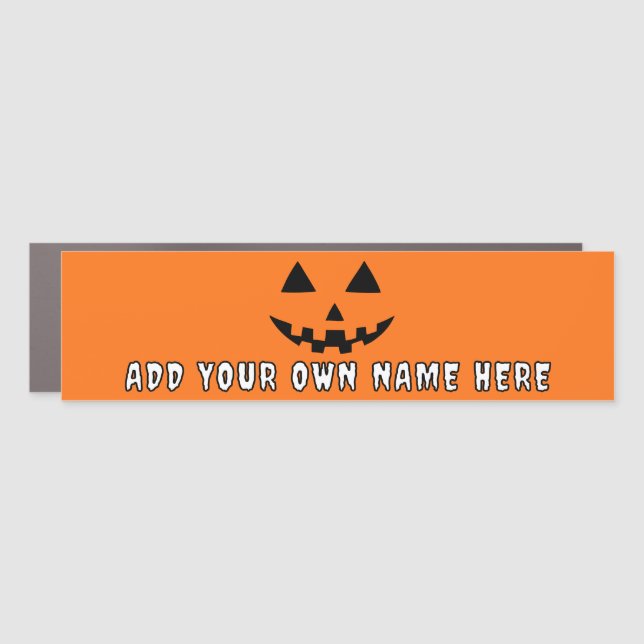 Personalized Orange Pumpkin Halloween Your Name Car Magnet (Front)