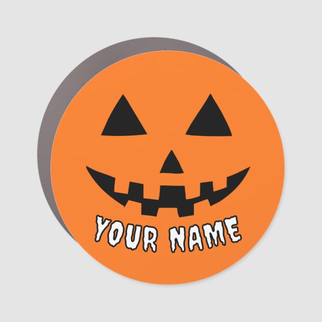 Personalized Orange Pumpkin Halloween Your Name Car Magnet (Front)