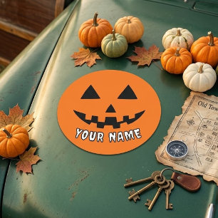 Personalized Orange Pumpkin Halloween Your Name Car Magnet