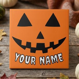 Personalized Orange Pumpkin Halloween Your Name Ceramic Tile