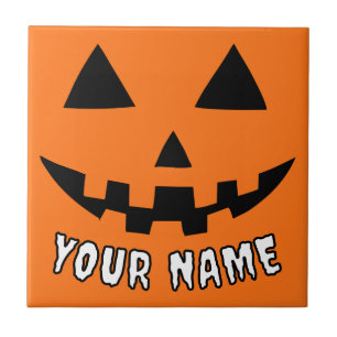 Personalized Orange Pumpkin Halloween Your Name Ceramic Tile