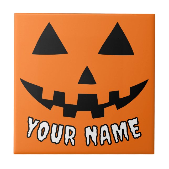 Personalized Orange Pumpkin Halloween Your Name Ceramic Tile (Front)