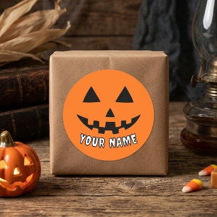 Personalized Orange Pumpkin Halloween Your Name Classic Round Sticker