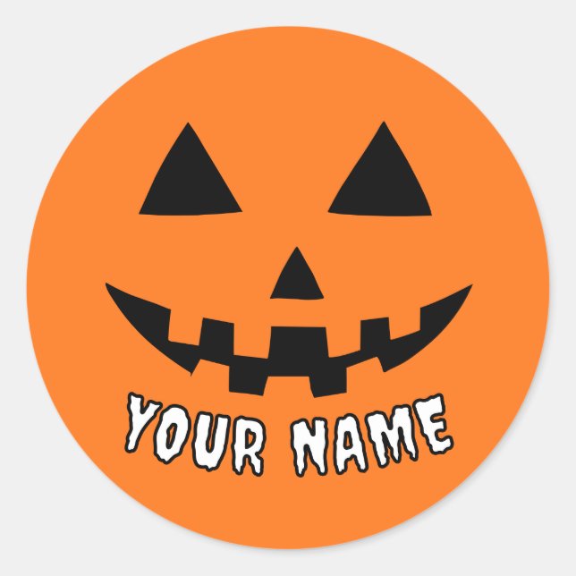 Personalized Orange Pumpkin Halloween Your Name Classic Round Sticker (Front)