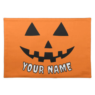 Personalized Orange Pumpkin Halloween Your Name Cloth Placemat
