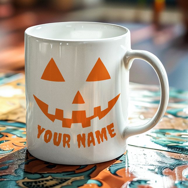 Personalized Orange Pumpkin Halloween Your Name Coffee Mug (Creator Uploaded)
