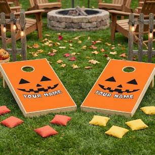 Personalized Orange Pumpkin Halloween Your Name Cornhole Set