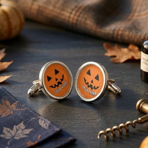 Personalized Orange Pumpkin Halloween Your Name Cufflinks
