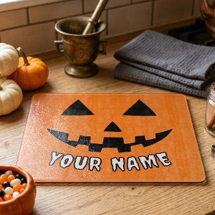 Personalized Orange Pumpkin Halloween Your Name Cutting Board