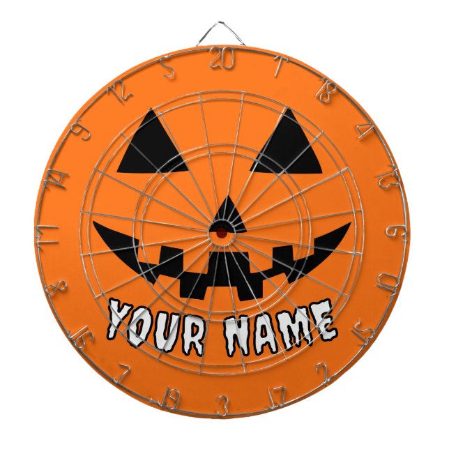 Personalized Orange Pumpkin Halloween Your Name Dart Board (Front)