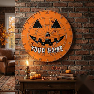 Personalized Orange Pumpkin Halloween Your Name Dart Board