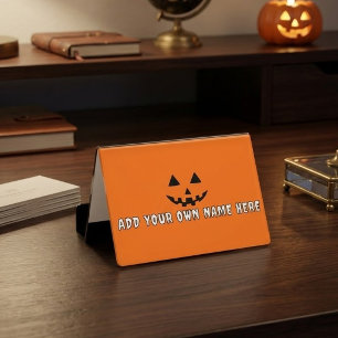 Personalized Orange Pumpkin Halloween Your Name Desk Business Card Holder