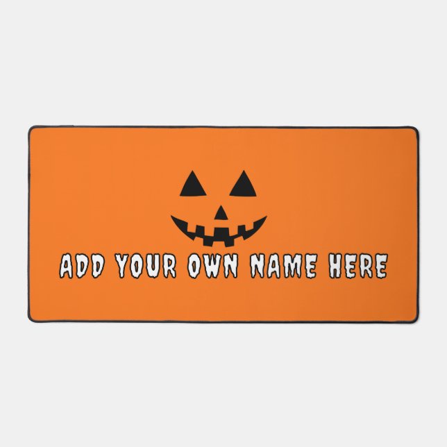 Personalized Orange Pumpkin Halloween Your Name Desk Mat (Front)