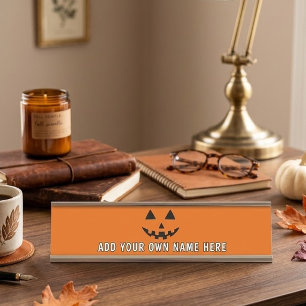 Personalized Orange Pumpkin Halloween Your Name Desk Name Plate
