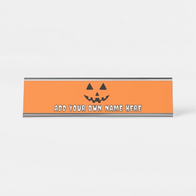 Personalized Orange Pumpkin Halloween Your Name Desk Name Plate (Front)