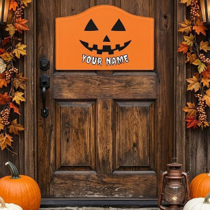 Personalized Orange Pumpkin Halloween Your Name Door Sign