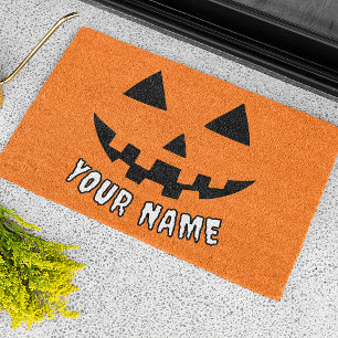 Personalized Orange Pumpkin Halloween Your Name Doormat