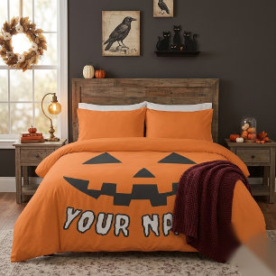 Personalized Orange Pumpkin Halloween Your Name Duvet Cover