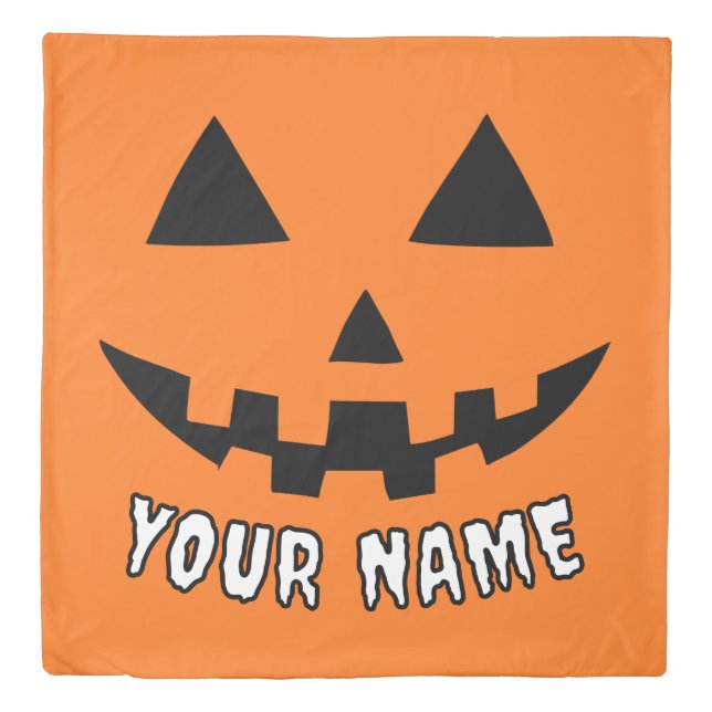Personalized Orange Pumpkin Halloween Your Name Duvet Cover (Front)