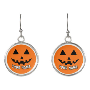 Personalized Orange Pumpkin Halloween Your Name Earrings
