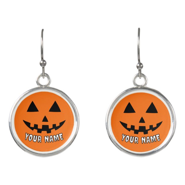 Personalized Orange Pumpkin Halloween Your Name Earrings (Front)