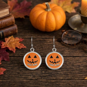 Personalized Orange Pumpkin Halloween Your Name Earrings