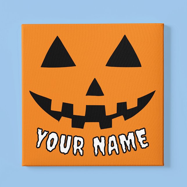 Personalized Orange Pumpkin Halloween Your Name Faux Canvas Print (Creator Uploaded)