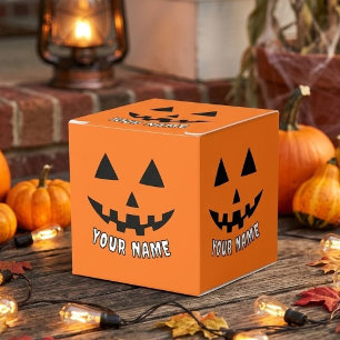 Personalized Orange Pumpkin Halloween Your Name Favor Boxes