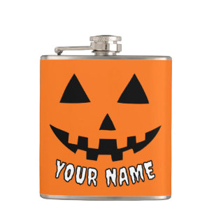 Personalized Orange Pumpkin Halloween Your Name Flask