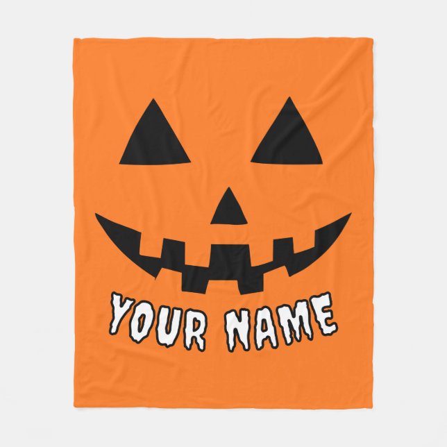 Personalized Orange Pumpkin Halloween Your Name Fleece Blanket (Front)