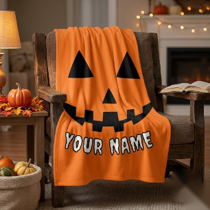 Personalized Orange Pumpkin Halloween Your Name Fleece Blanket