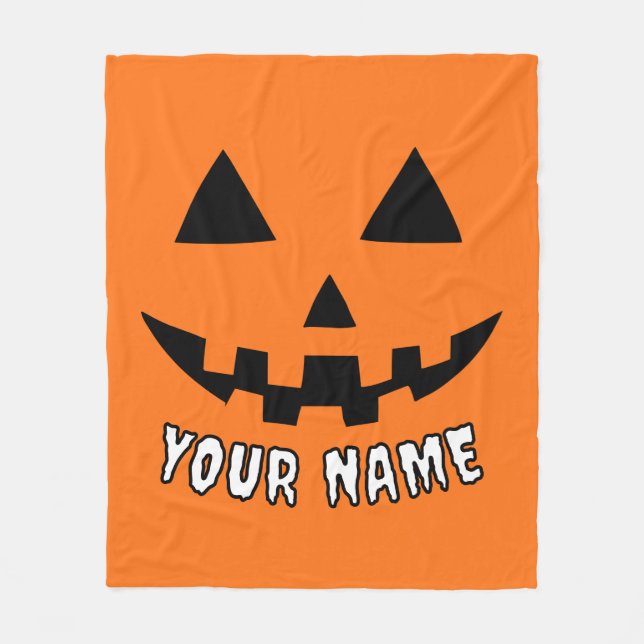 Personalized Orange Pumpkin Halloween Your Name Fleece Blanket (Front)