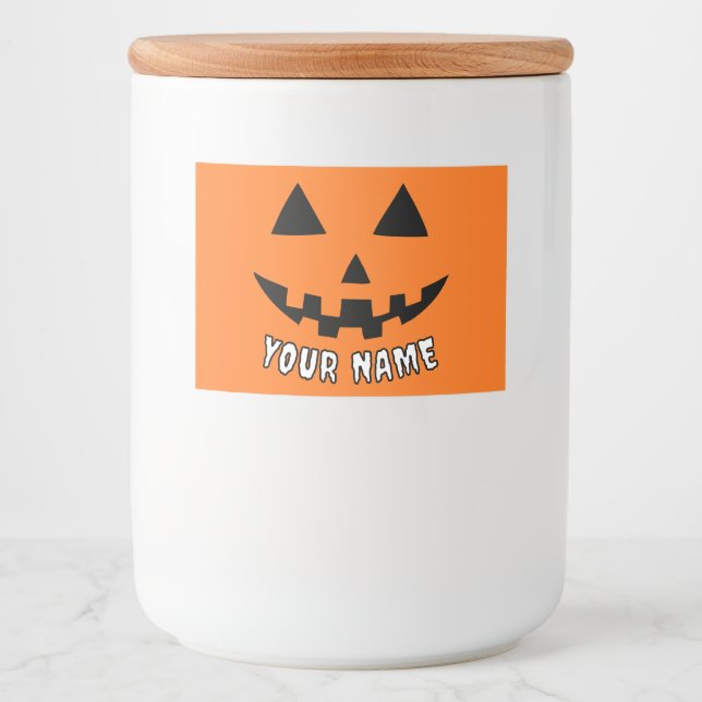 Personalized Orange Pumpkin Halloween Your Name Food Label (Front)