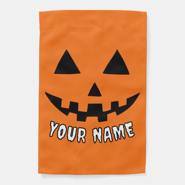 Personalized Orange Pumpkin Halloween Your Name Garden Flag (Front)