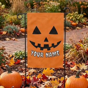 Personalized Orange Pumpkin Halloween Your Name Garden Flag