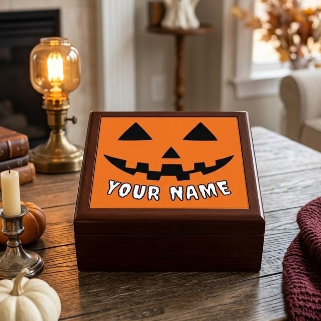 Personalized Orange Pumpkin Halloween Your Name Gift Box (Creator Uploaded)
