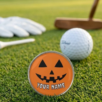 Personalized Orange Pumpkin Halloween Your Name Golf Ball Marker