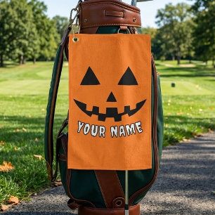 Personalized Orange Pumpkin Halloween Your Name Golf Towel