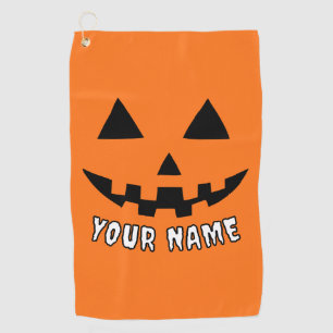 Personalized Orange Pumpkin Halloween Your Name Golf Towel